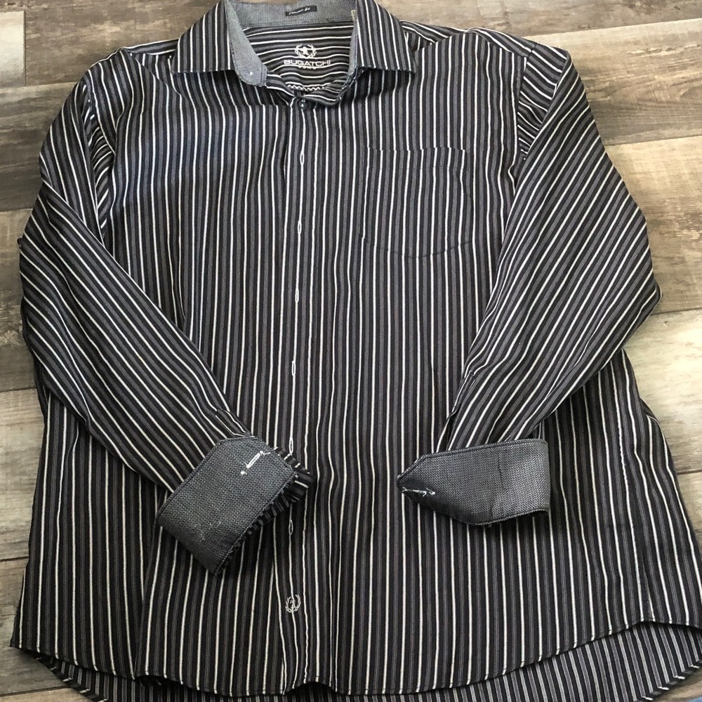 Bugatchi Black and White Vertical Stripe Dress Shirt